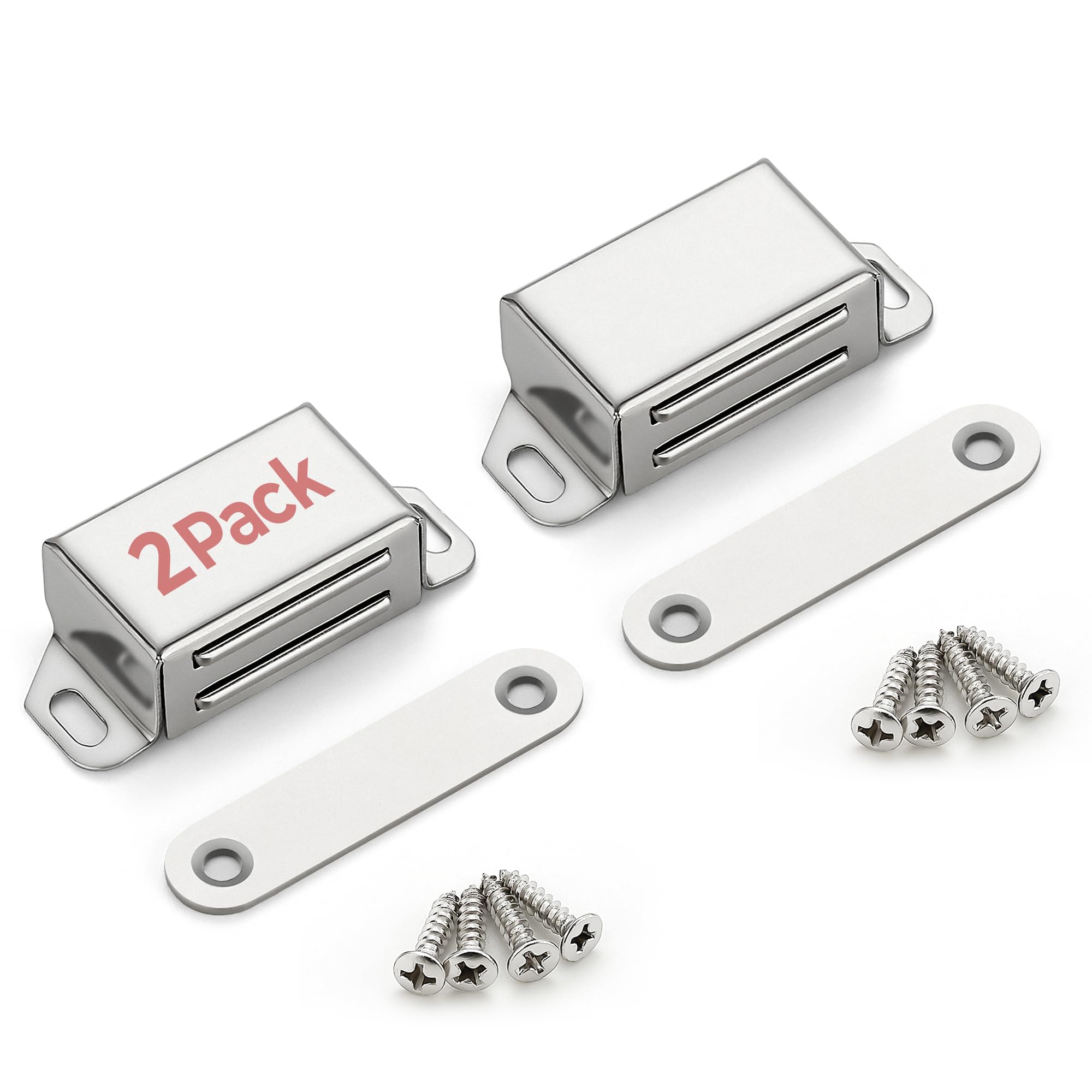 30lbs Strong Magnetic Door Catch - Heavy Duty Cabinet Door Magnets for Closet, Cupboard & Wardrobe (2 Pack, Silver) | Secure & Concealed Drawer Latch for Home Organization & Space Saving