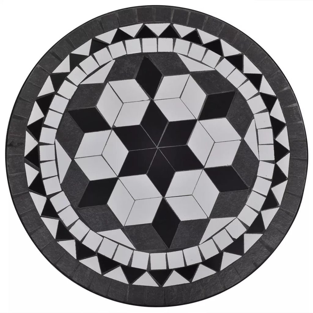 23.6 Inch Black and White Mosaic Bistro Table - Outdoor Patio Decor, Garden Dining Set, Perfect for Backyard, Balcony & Cafe Settings