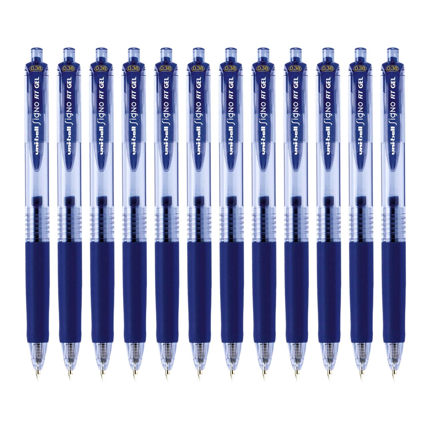 Uni-Ball Signo Retractable Gel Pens - 0.38mm Ultra Micro Point Fine Tip - Pack of 12 Blue Ink Pens for Smooth Writing - Perfect for Journaling, Note Taking & Office Use