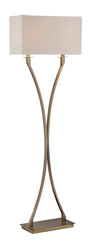 Modern Floor Lamp with Off-White Fabric Shade - E27 Base for CFL 13Wx2 Bulbs - Perfect for Living Room, Bedroom & Office Lighting