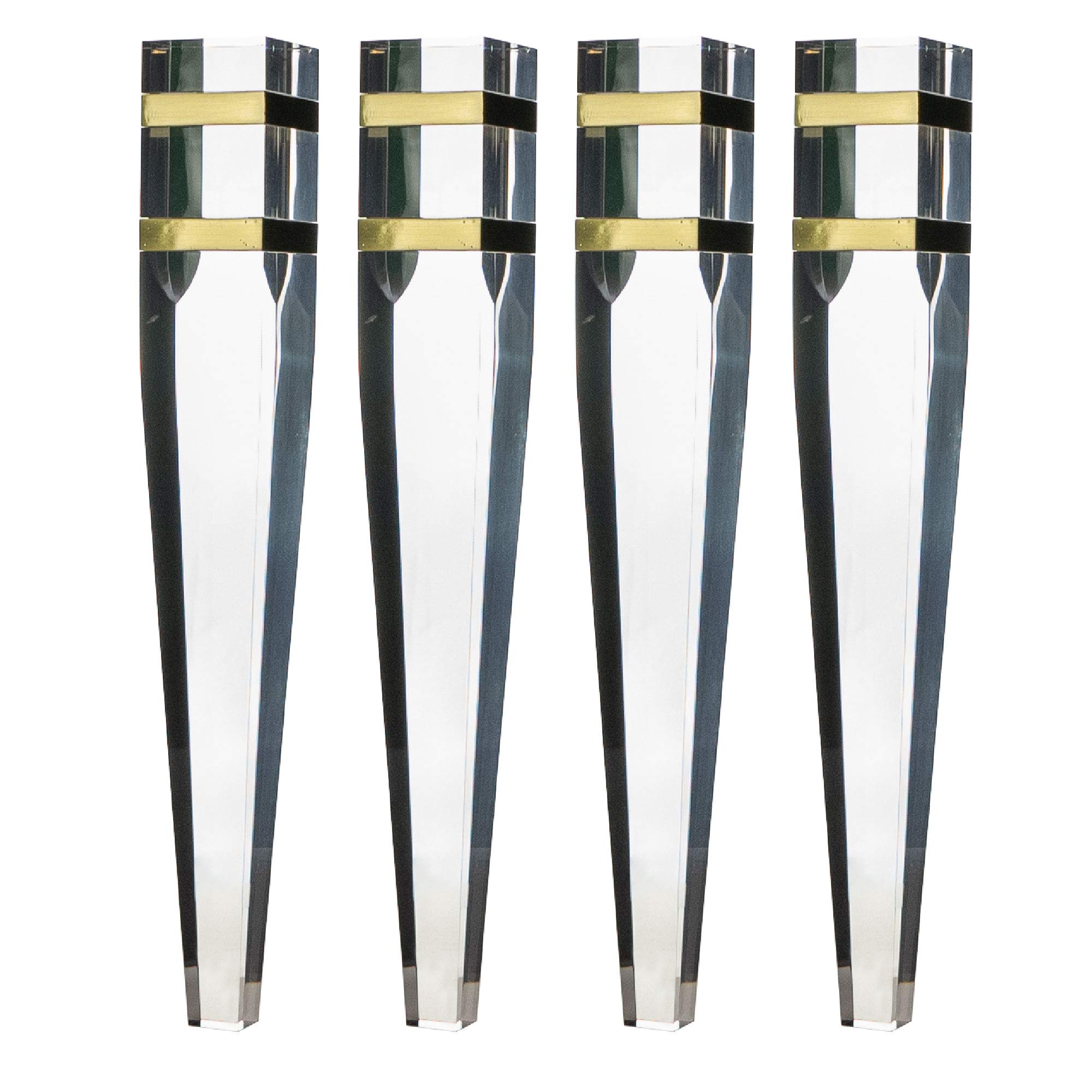 Modern Acrylic Coffee Table Legs with Brushed Gold Metal Bands - Set of 4 Contemporary Replacement Legs for Coffee Tables, Benches & Furniture - Perfect for Living Room, Office or Lounge Decor