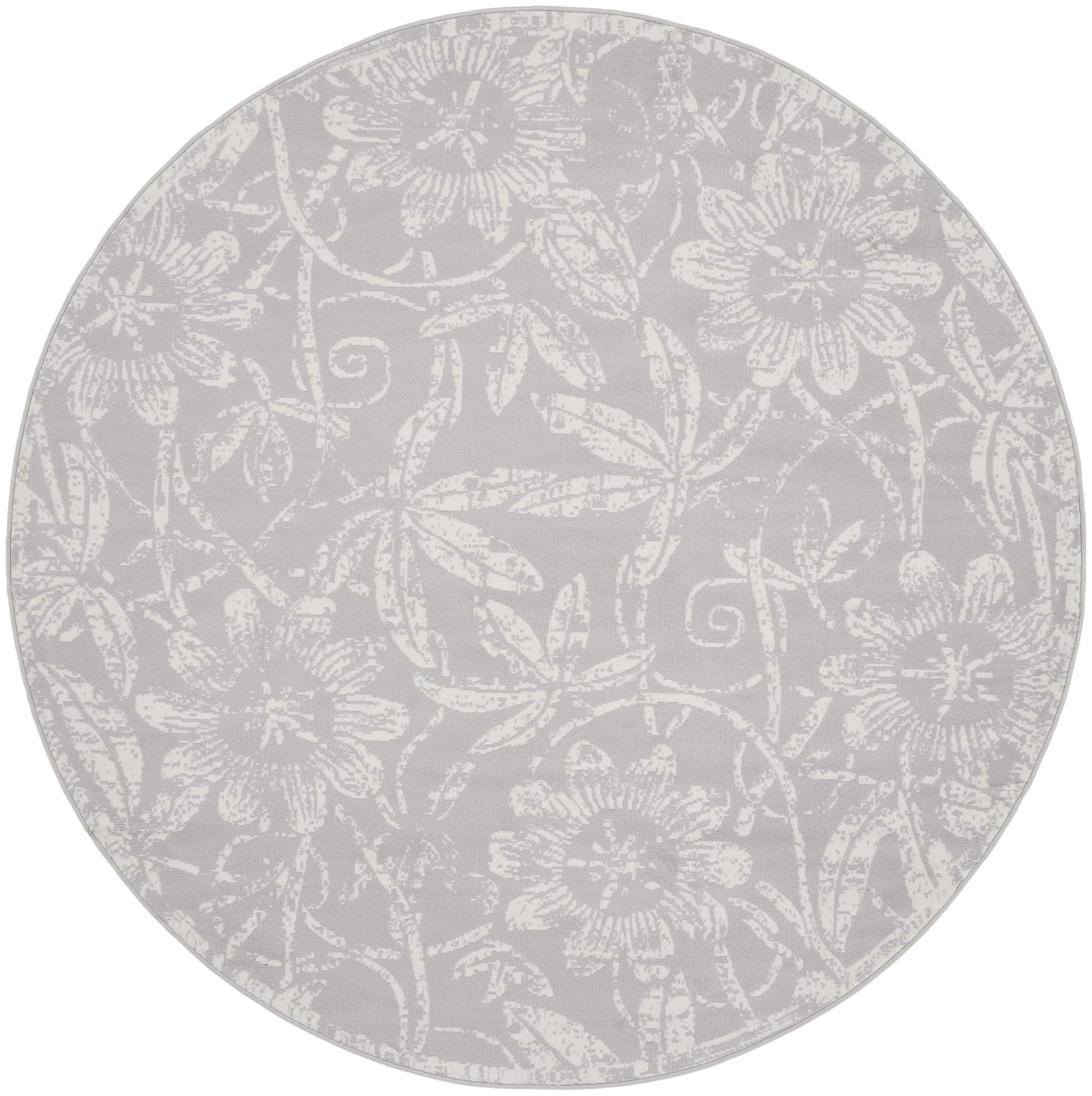 Nourison Whimsicle Floral Grey 8' Round Area Rug - Non-Shedding, Easy to Clean, Soft & Durable - Perfect for Bedroom, Living Room, Dining Room & Kitchen Decor (8ft Round)