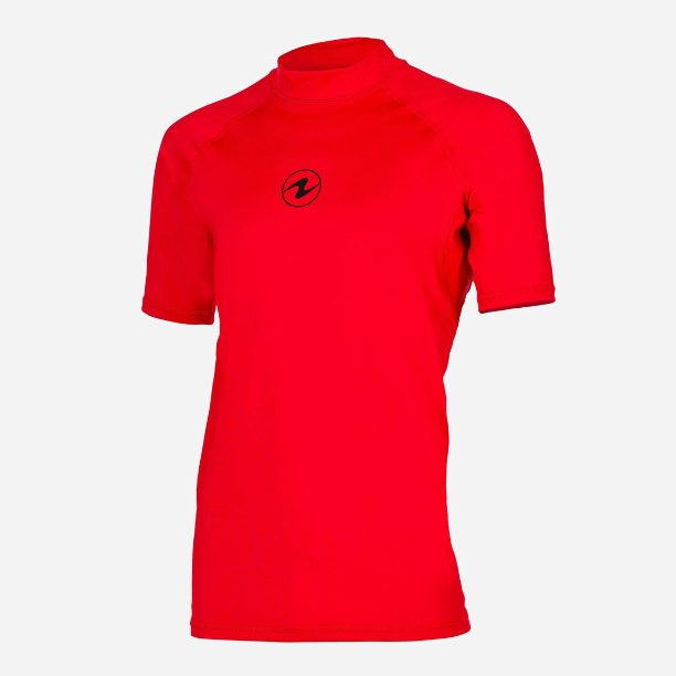Aqua Lung Men's Slim Fit Short Sleeve Rashguard - UPF 50+ Sun Protection, Quick Dry Swim Shirt for Surfing, Swimming & Water Sports (Red)