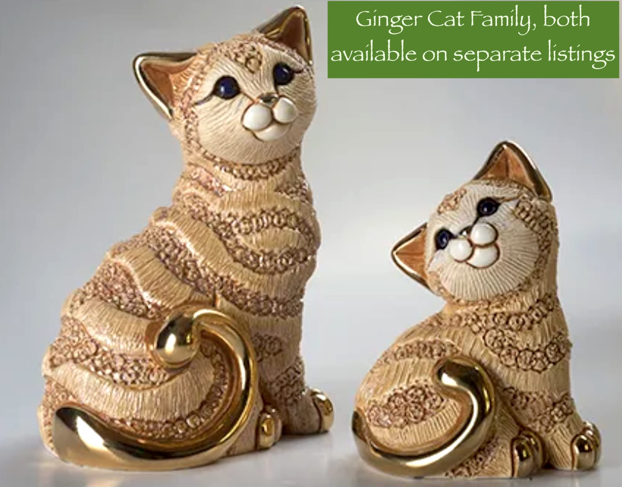 De Rosa Handmade Sculpted Ceramic Ginger Cat Figurine - Collectible Home Decor for Cat Lovers - Perfect for Bookshelf Display, Gift Giving, and Family Collections