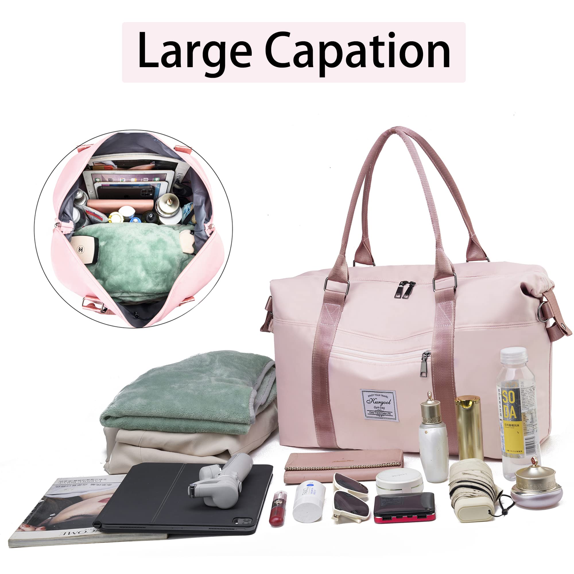 Foldable Waterproof Gym Bag with Wet Pocket - Durable Travel Duffle & Weekender Bag for Women - Perfect for Gym, Yoga, Overnight Trips & Sports Activities
