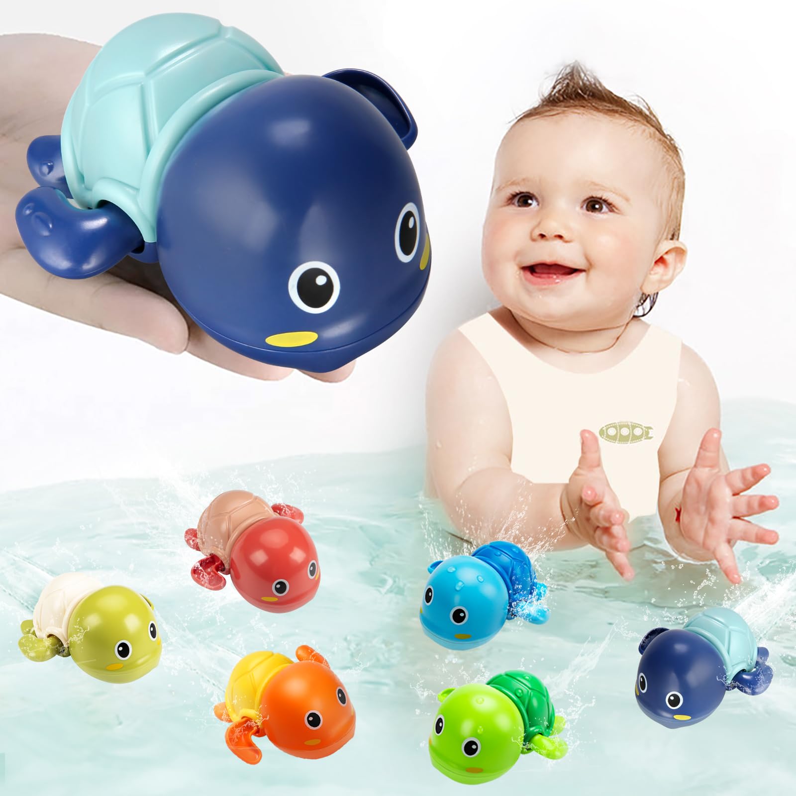 6-Piece Wind Up Swimming Turtle Bath Toys for Toddlers 1-3 Years - Fun Bathtime & Pool Toys for Baby Boys & Girls - Perfect for Sensory Play, Early Learning & Water Safety Training