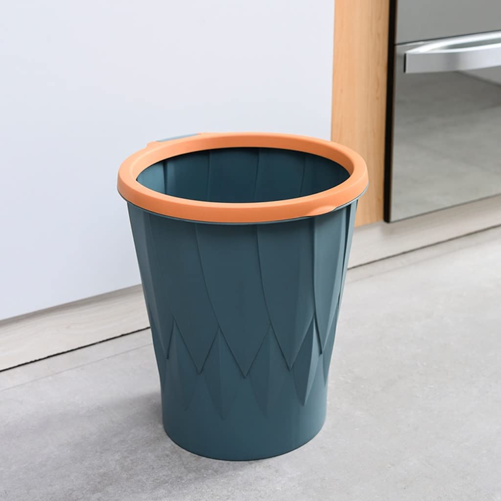 Blue Press Ring Trash Can with Lid - No Cover Garbage Bin for Home, Living Room, Office, Kitchen - Creative Toilet Paper Basket & Large Waste Container - Ideal for Waste Disposal in Household & Commercial Spaces