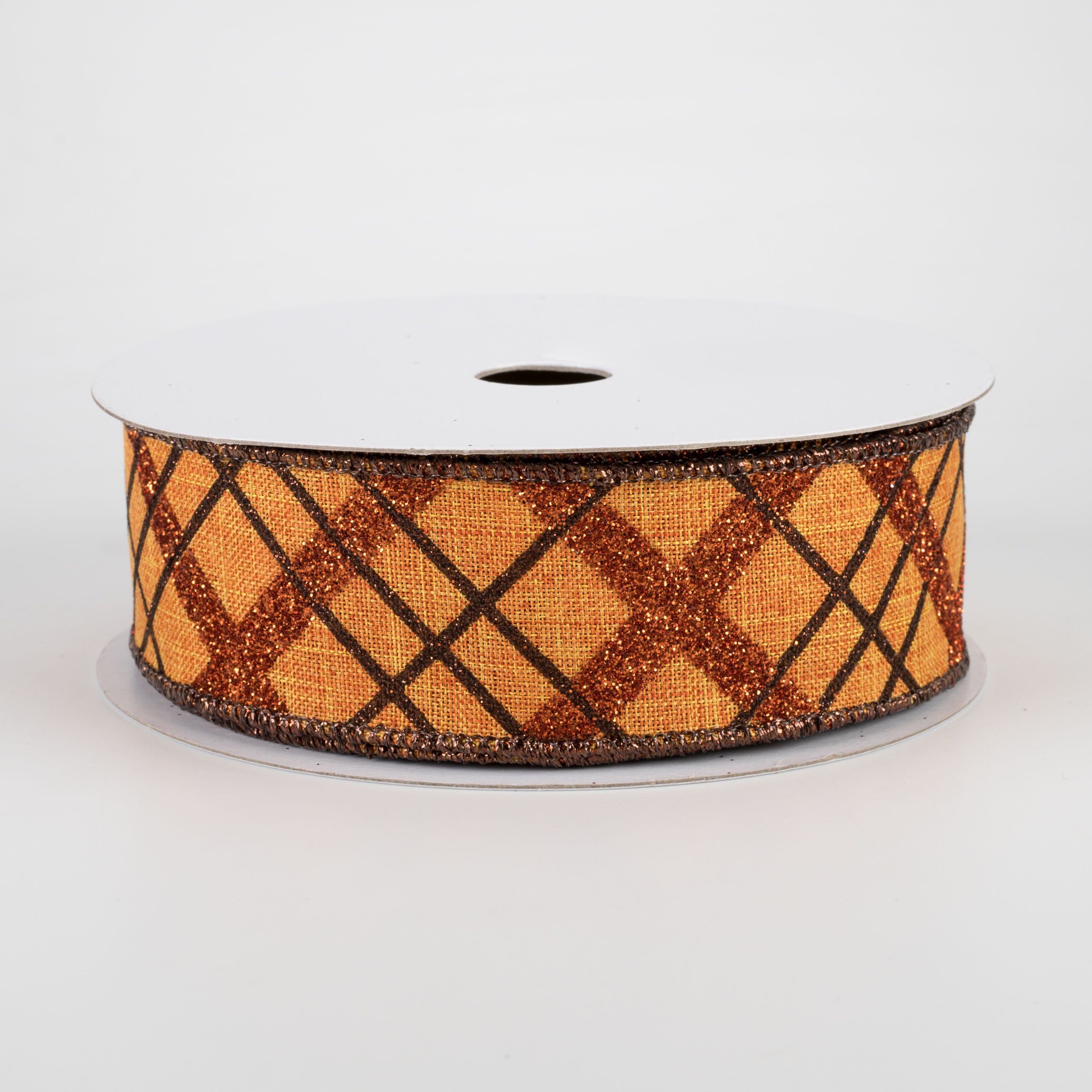 1.5 Inch Glitter Diagonal Plaid Ribbon - Pumpkin Orange, Copper, Brown (10 Yards) for Gift Wrapping, Christmas Decorations, DIY Crafts and Party Favors