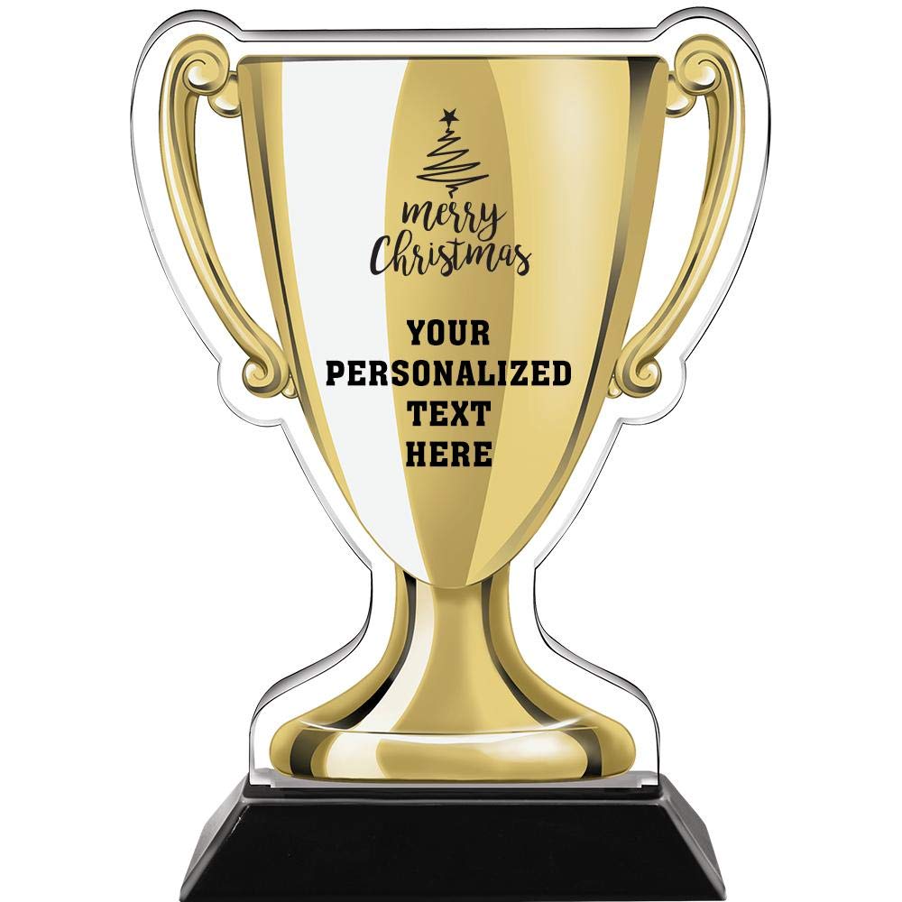 Crown Awards 7 Inch Custom Merry Christmas Gold Cup Trophy with Acrylic Tree Topper - Perfect for Holiday Office Awards, School Competitions & Christmas Party Prizes