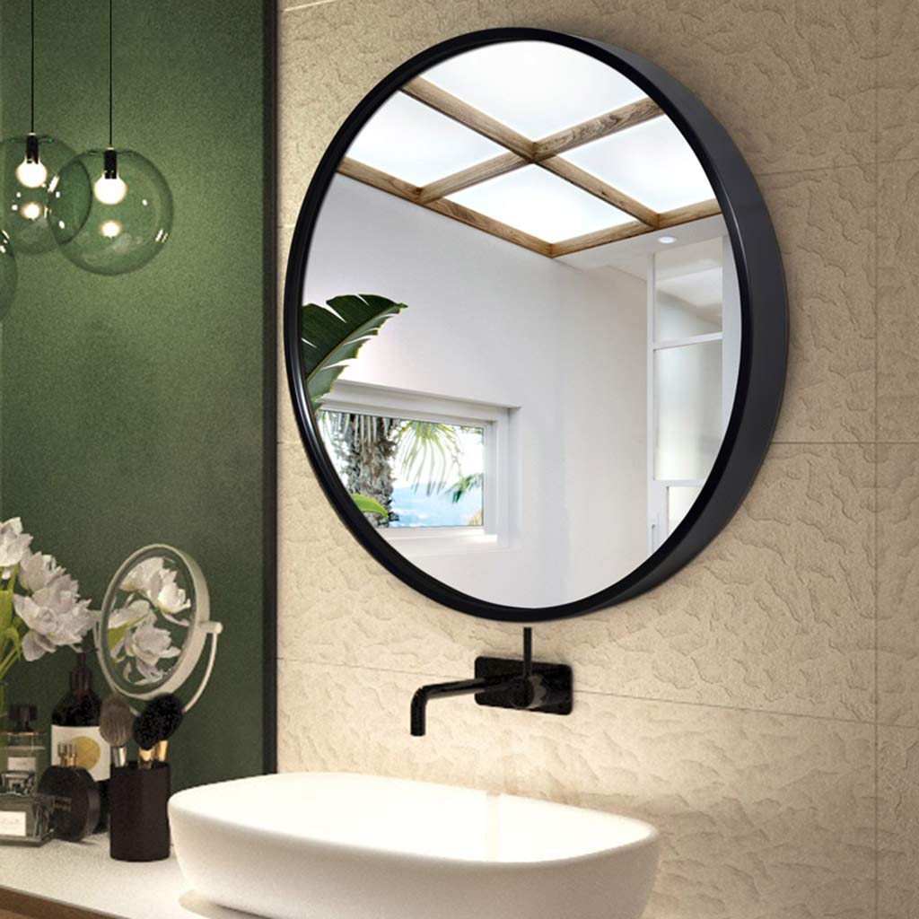 Rustic Modern Round Wall Mirror with Black Metal Frame - Bathroom, Entryway & Living Room Decor - Durable Dresser Mirror for Home Decor & Vanity Use