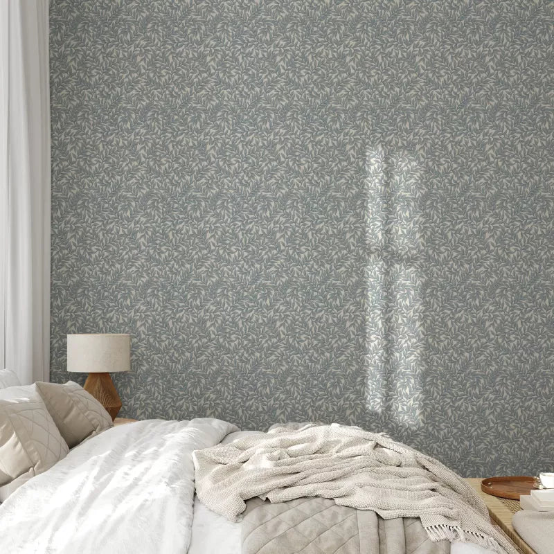 Lim & Handtryck Wallpaper - Leaf Pattern Twig/Blue - Perfect for Living Room, Bedroom, and Home Decor
