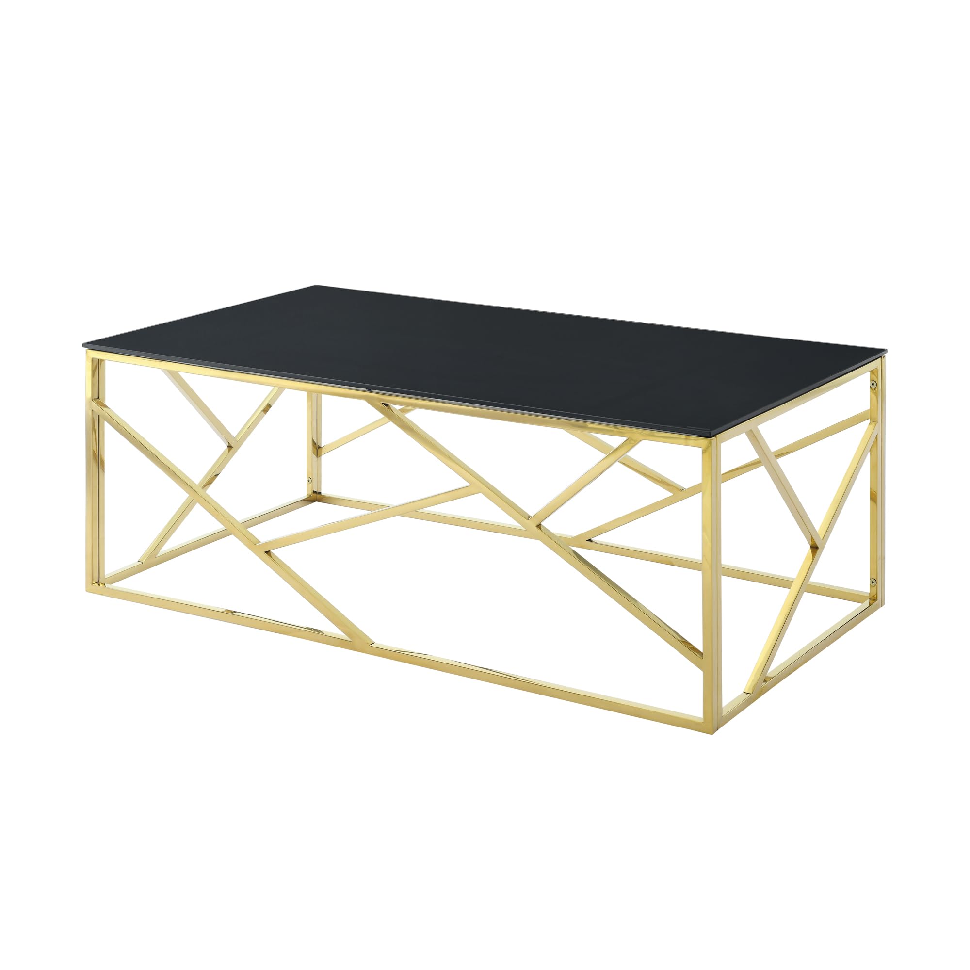 Modern Black Rectangular Tempered Glass Coffee Table with Stainless Steel Frame - Living Room Centerpiece for Home, Office & Lounge Decor