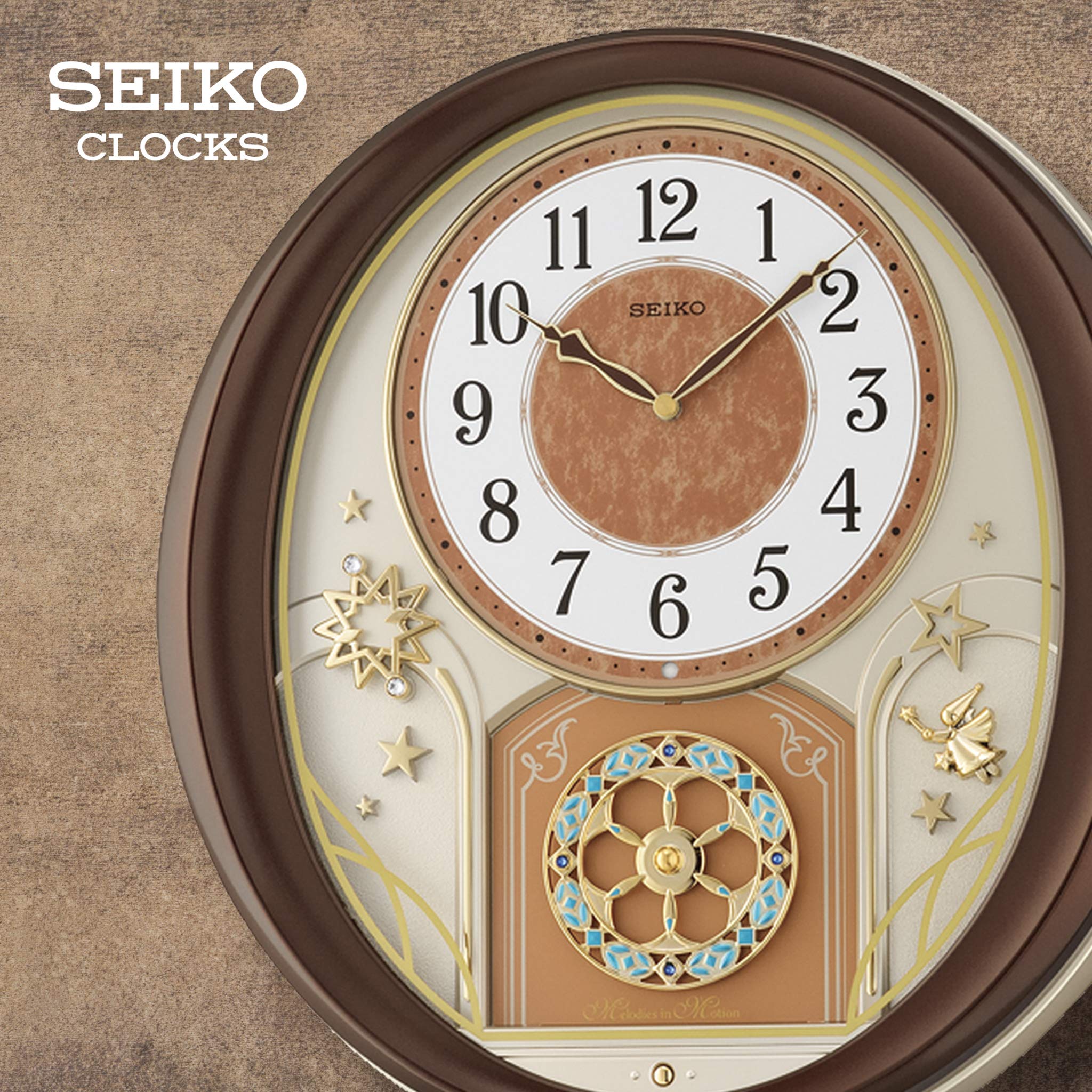 Seiko Melodies in Motion Wall Clock - Warm Summer Night Design | Battery Operated Musical Clock for Living Room, Bedroom & Office Decor