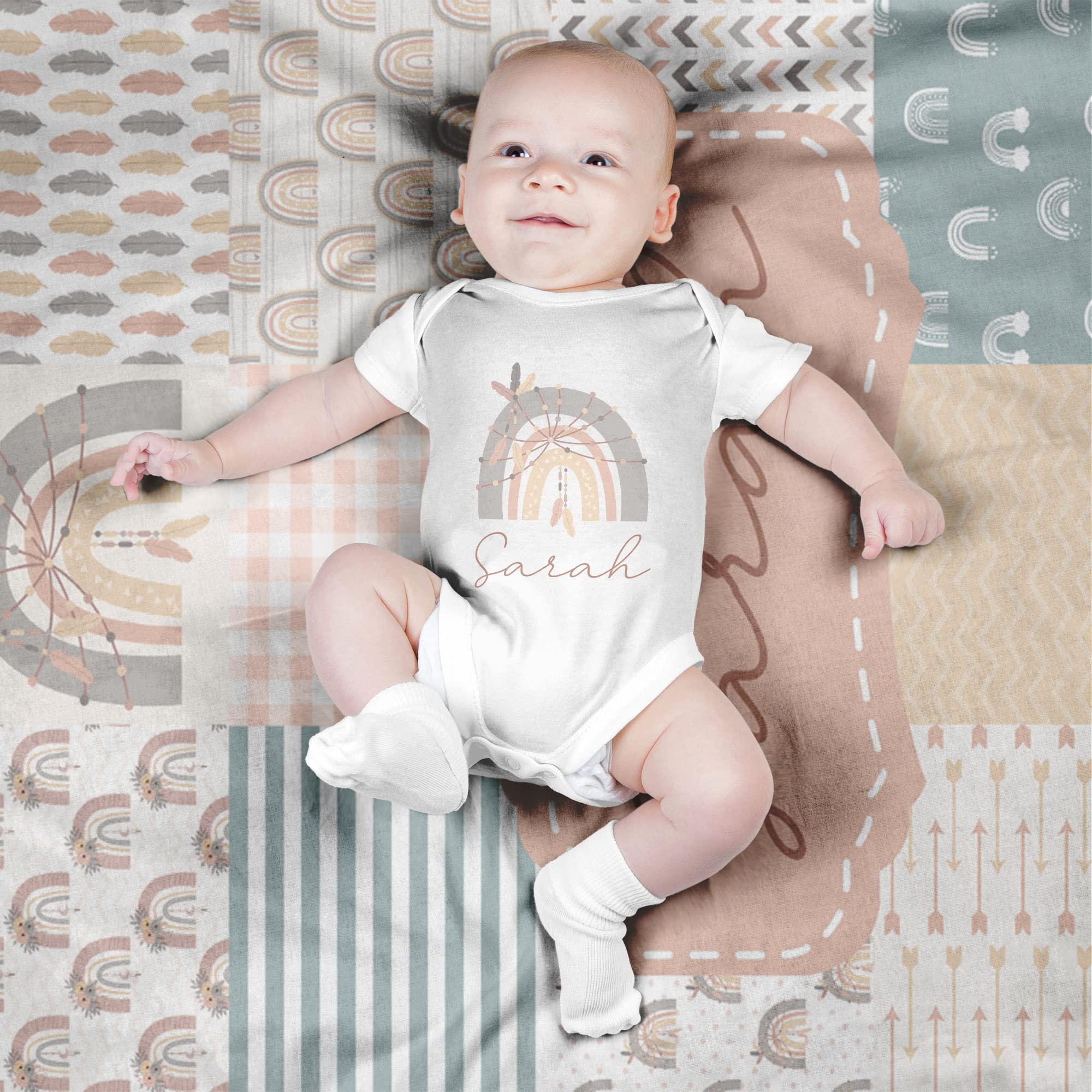 Personalized Baby Blanket with Name - Custom Embroidered Boho Rainbow Fleece Blanket for Girls & Boys, 30x40 Inch Super Soft Plush - Perfect Baby Shower Gift, Newborn Essentials & Nursery Decor