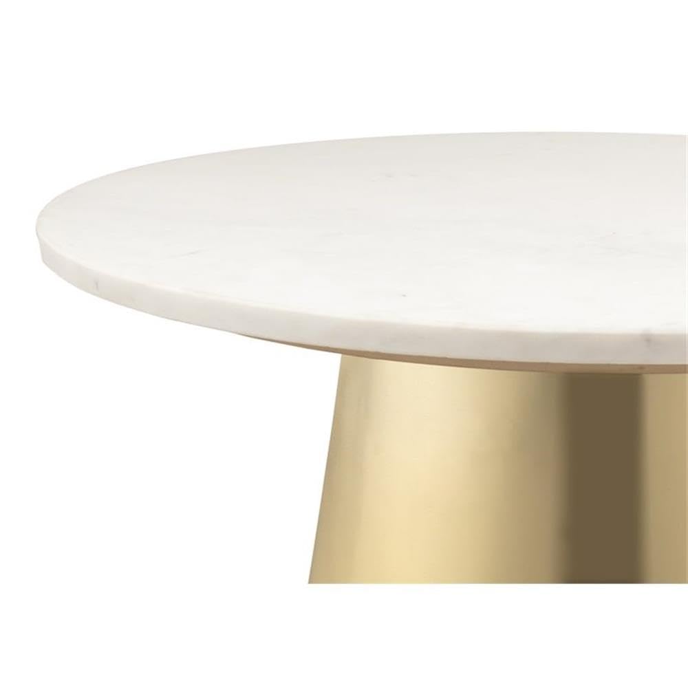 TOV Furniture Bleeker Modern Marble Coffee Table with Gold Base, 30.8 Inch Round Cocktail Table in White Marble - Perfect for Living Room, Lounge, and Office Decor