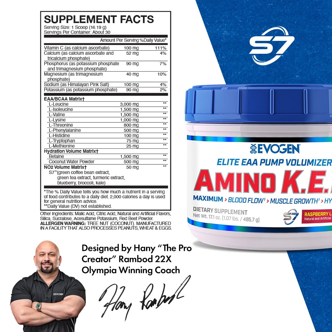 Evogen Amino K.E.M. - EAA & BCAA Powder Pump Volumizer | Essential Amino Acids Supplement for Blood Flow, Muscle Growth & Hydration | Sour Candy Flavor | 30 Servings | Pre-Workout & Post-Workout Recovery Drink