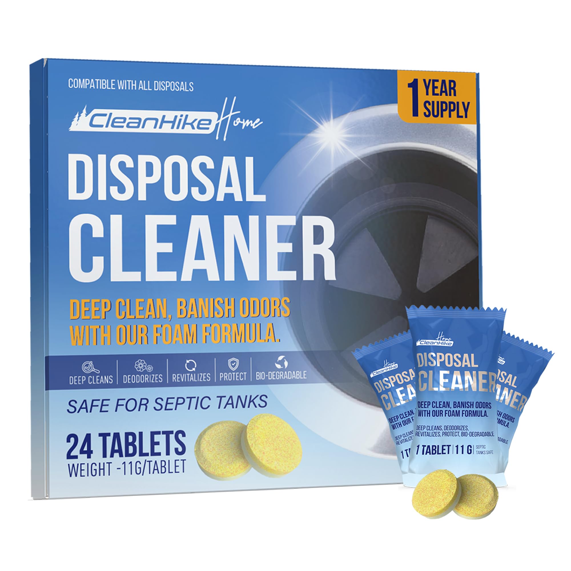 24-Pack Garbage Disposal Cleaning Tablets | Lemon Scented Deodorizer & Deep Cleaner for Kitchen Sink, Garburator & Waste Disposer | Natural Drain Care Solution (1 Year Supply) | Eliminates Odors & Maintains Freshness for Daily Kitchen Use