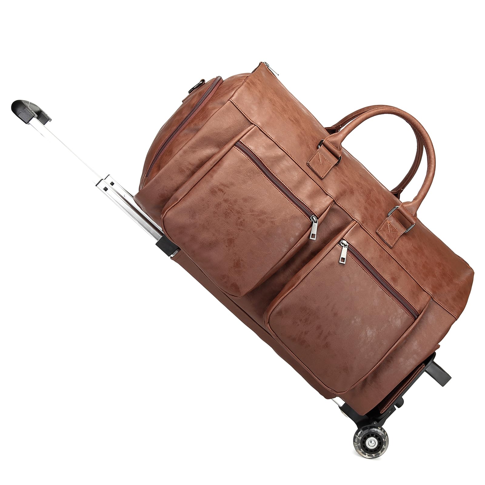 Convertible Rolling Garment Bag with Wheels - Duffle & Carry-On Luggage for Travel, Business Trips & Weekenders (Brown) | Perfect for Airplane, Train & Road Trips