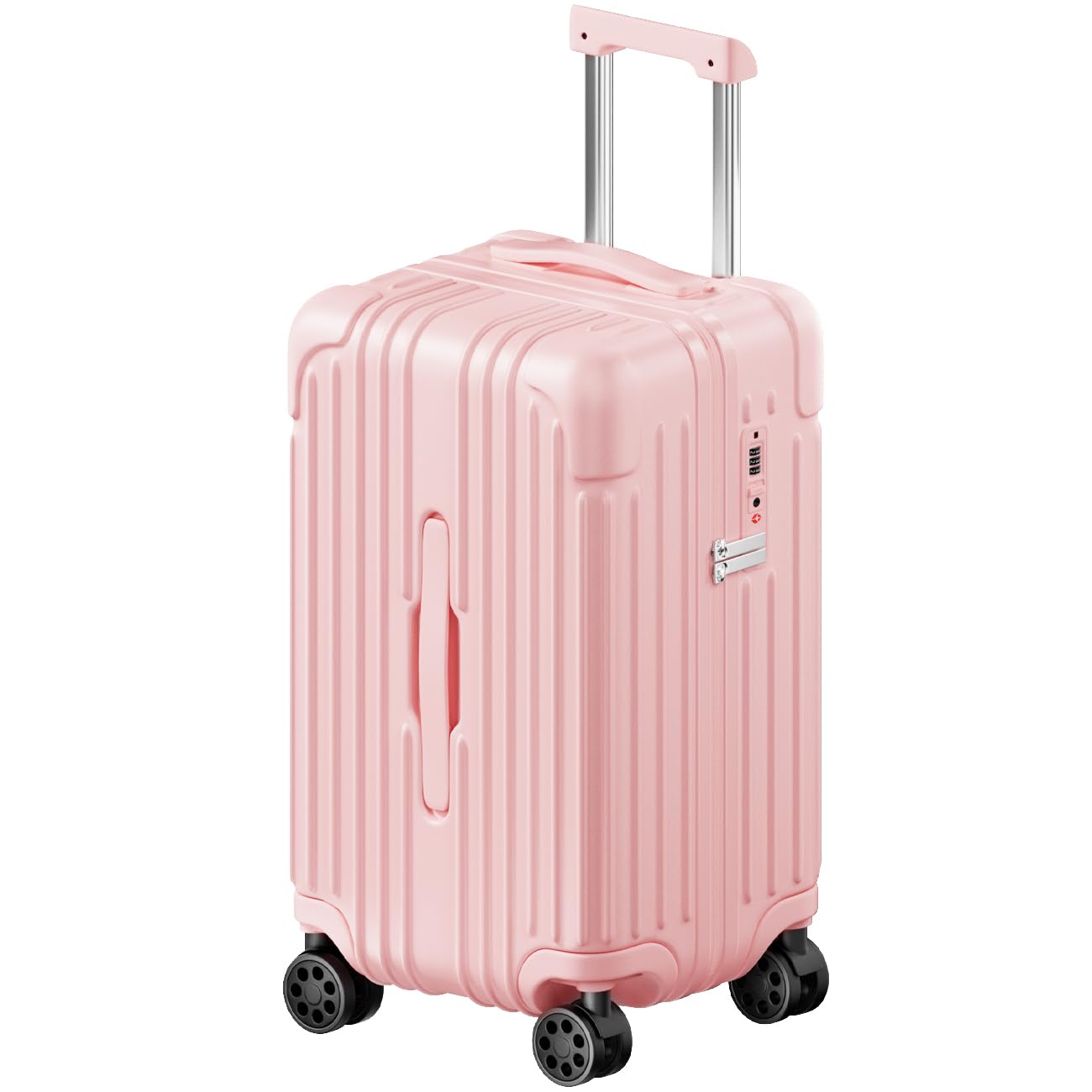 Krute 20 Inch Carry On Luggage - Airline Approved PC+ABS Hardshell Suitcase with 360° Double Spinner Wheels & TSA Lock (Pink) - Perfect for Business Travel, Weekend Getaways & Airplane Cabins
