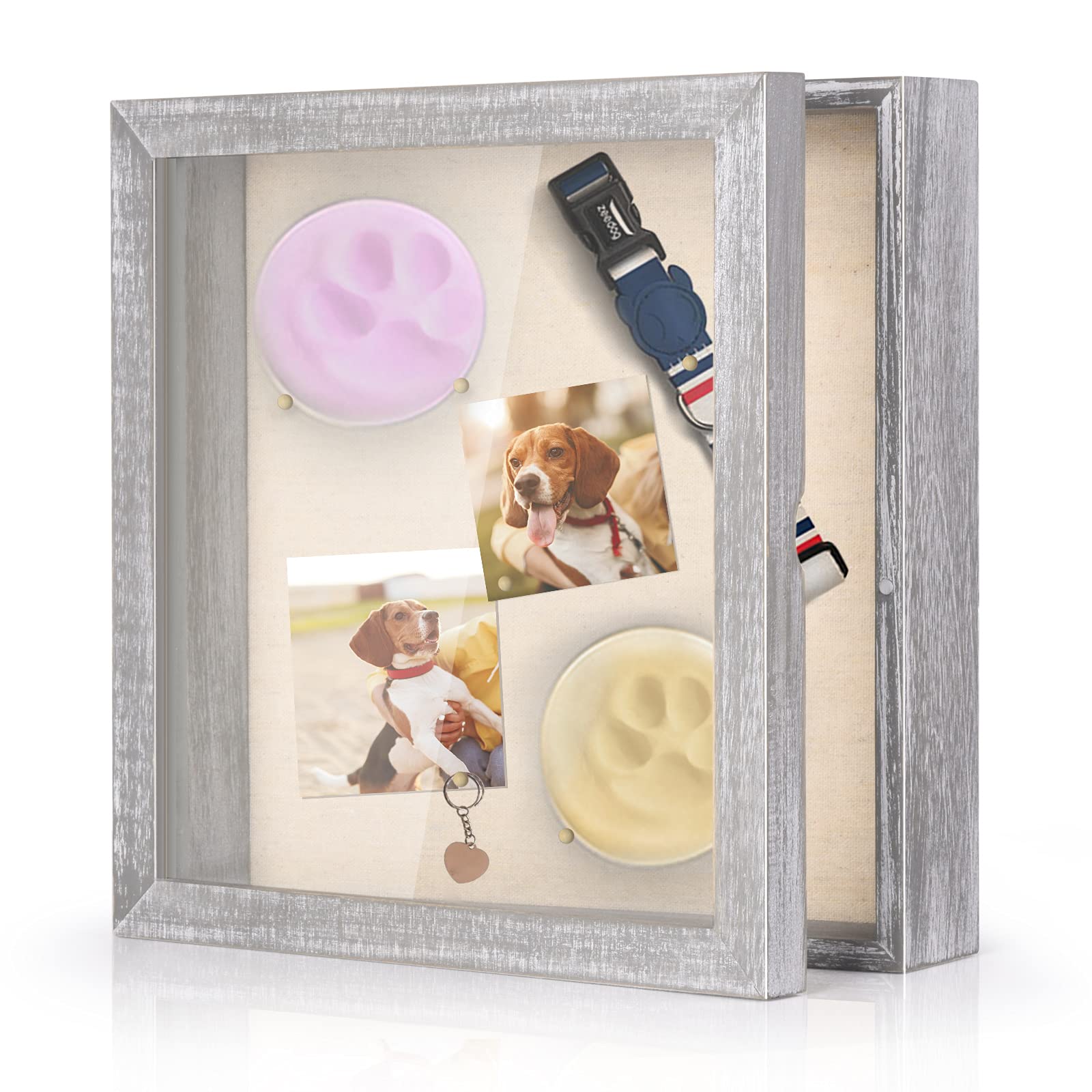 Love-KANKEI 11x11 Shadow Box Frame - Rustic Wood Display Case with Linen Back for Awards, Medals & Photos (Grey) | Perfect for Home Decor, Wedding Keepsakes & Trophy Display