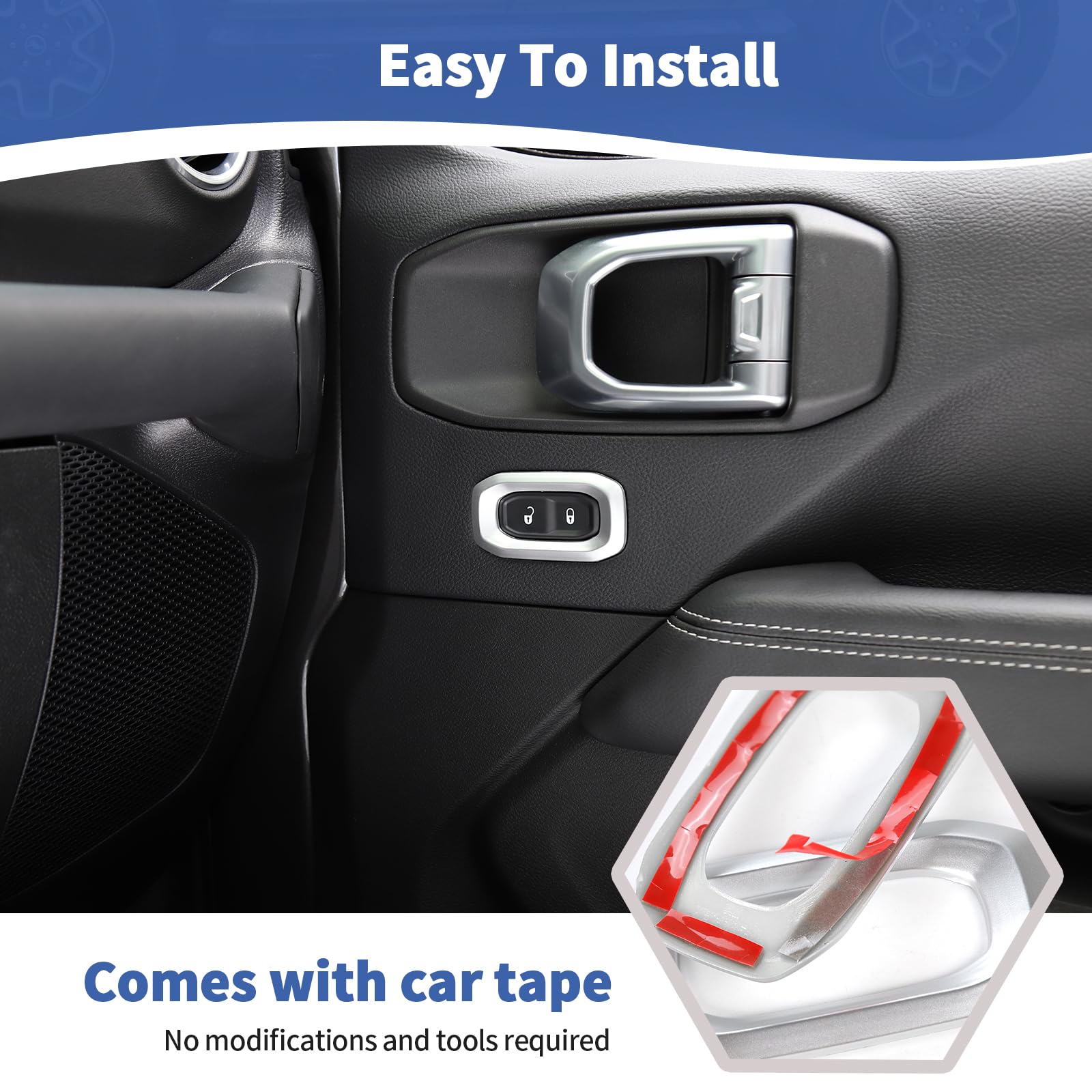 Jeep Wrangler JL JLU & Gladiator JT Door Lock Switch Button Trim Cover (2018-2024) - Silver Interior Accessories (2-Pack) | Premium Upgrade for Enhanced Cabin Style & Protection
