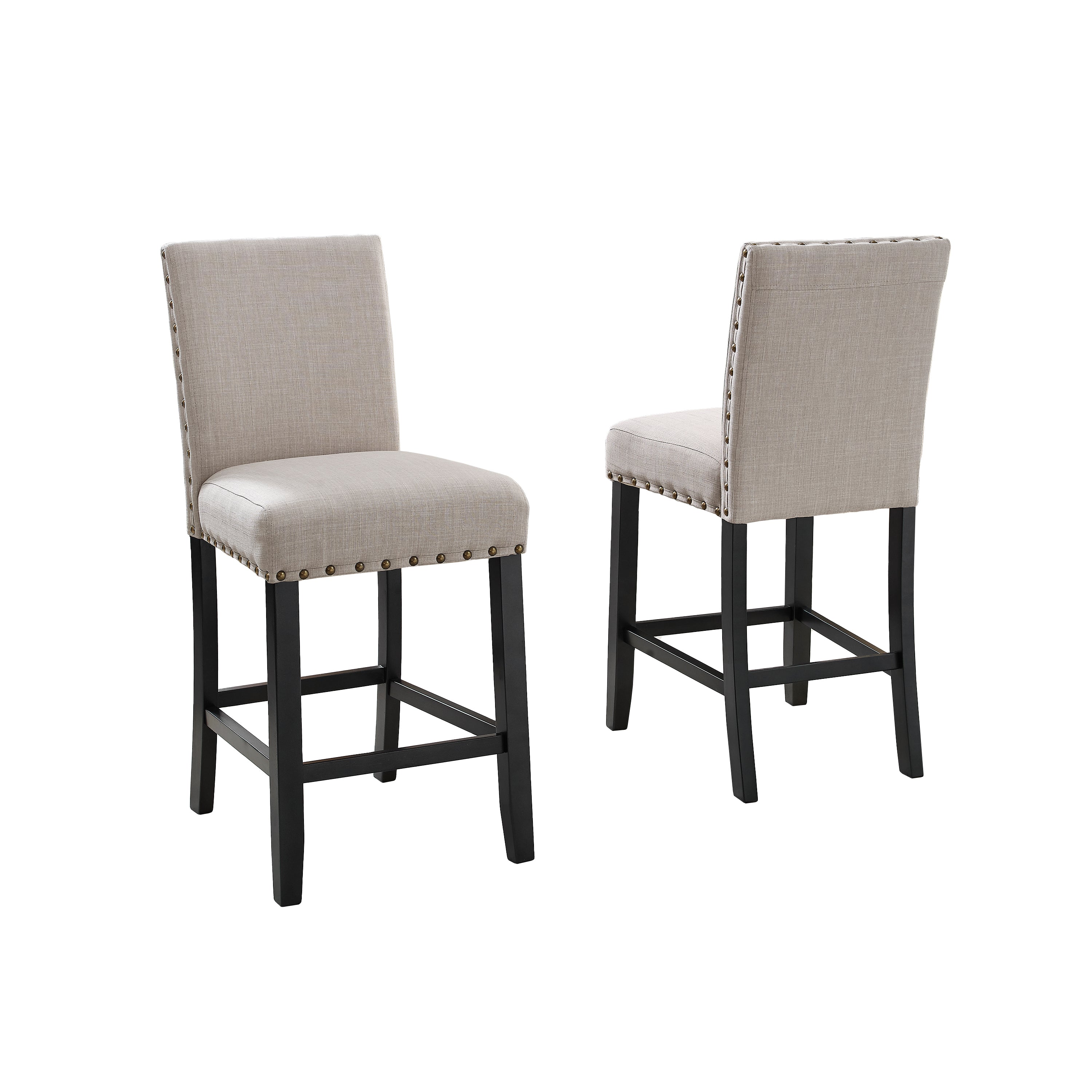 Roundhill Furniture Biony Fabric Counter Height Bar Stools with Nailhead Trim, Set of 2 - Modern Kitchen Island & Breakfast Nook Seating for Home & Office