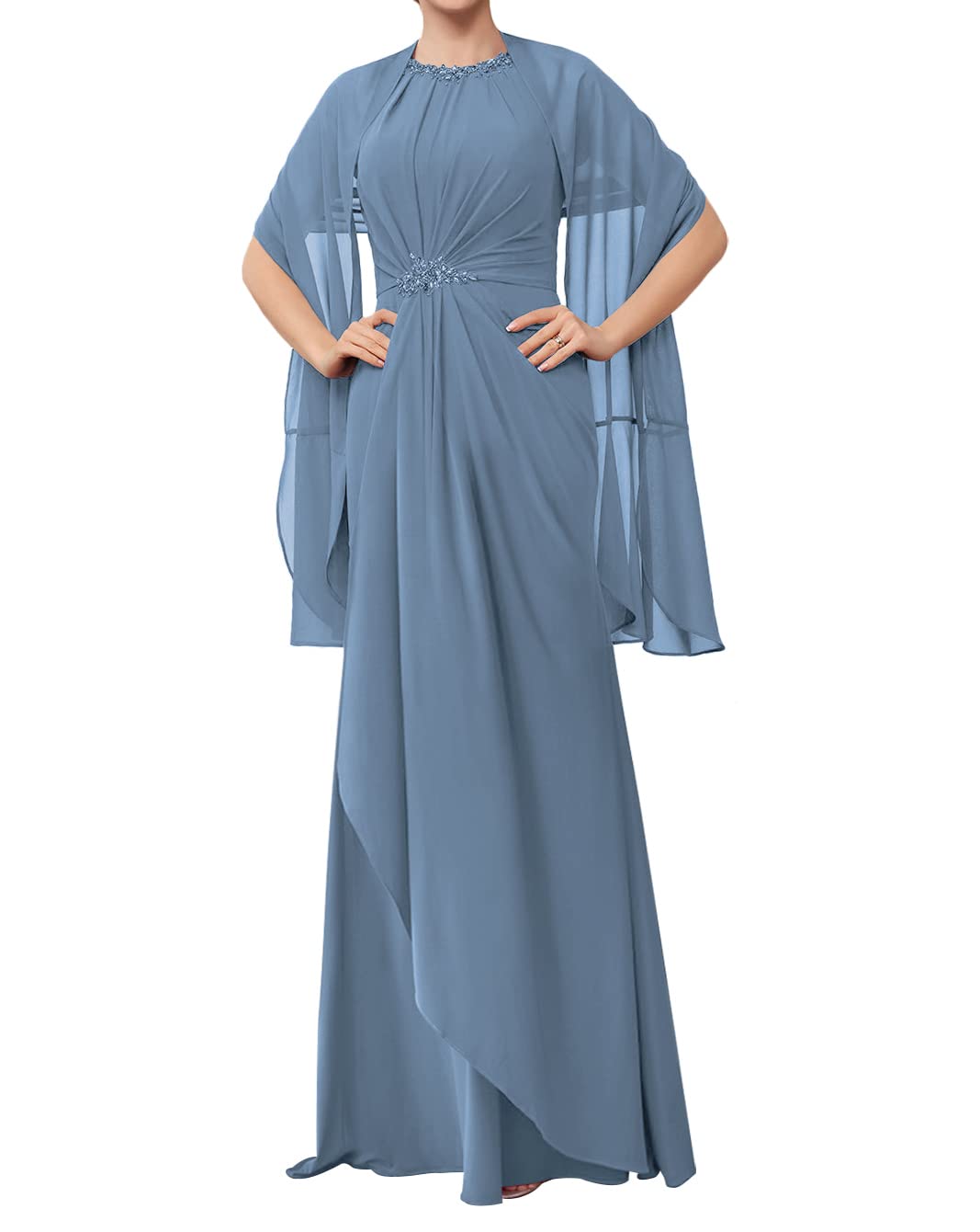 Elegant Mother of The Bride Dresses - Chiffon Evening Gown with Detachable Cape, Long Formal Wedding Guest Dress for Women | Perfect for Weddings, Galas & Special Occasions
