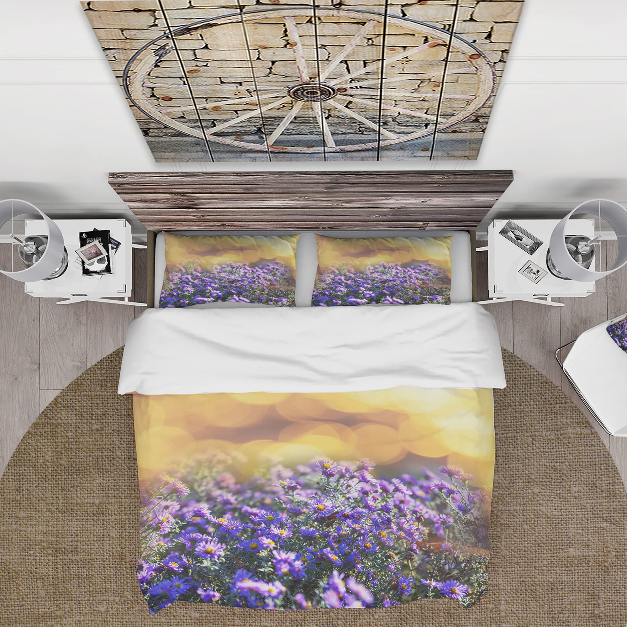 Brown Floral Duvet Cover Set King - Nautical Coastal Bedding for All Seasons
