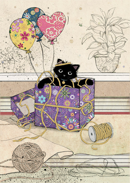 Bug Art Greeting Card - Cute Kitty Design for Birthday, Thank You & Special Occasions | Perfect Gift for Cat Lovers