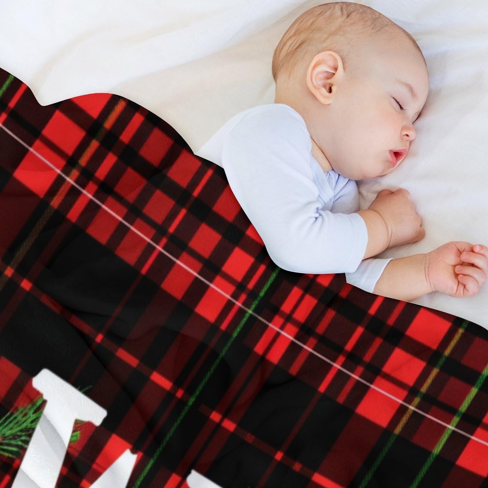 Personalized Family Name Christmas Wreath Blanket - Red Plaid Flannel Throw 40x50 Inches - Ultra Soft Cozy Blanket for Bed, Couch & Car - Perfect Holiday Gift for Women & Family - Great for Winter Snuggling, Home Decor & Christmas Presents