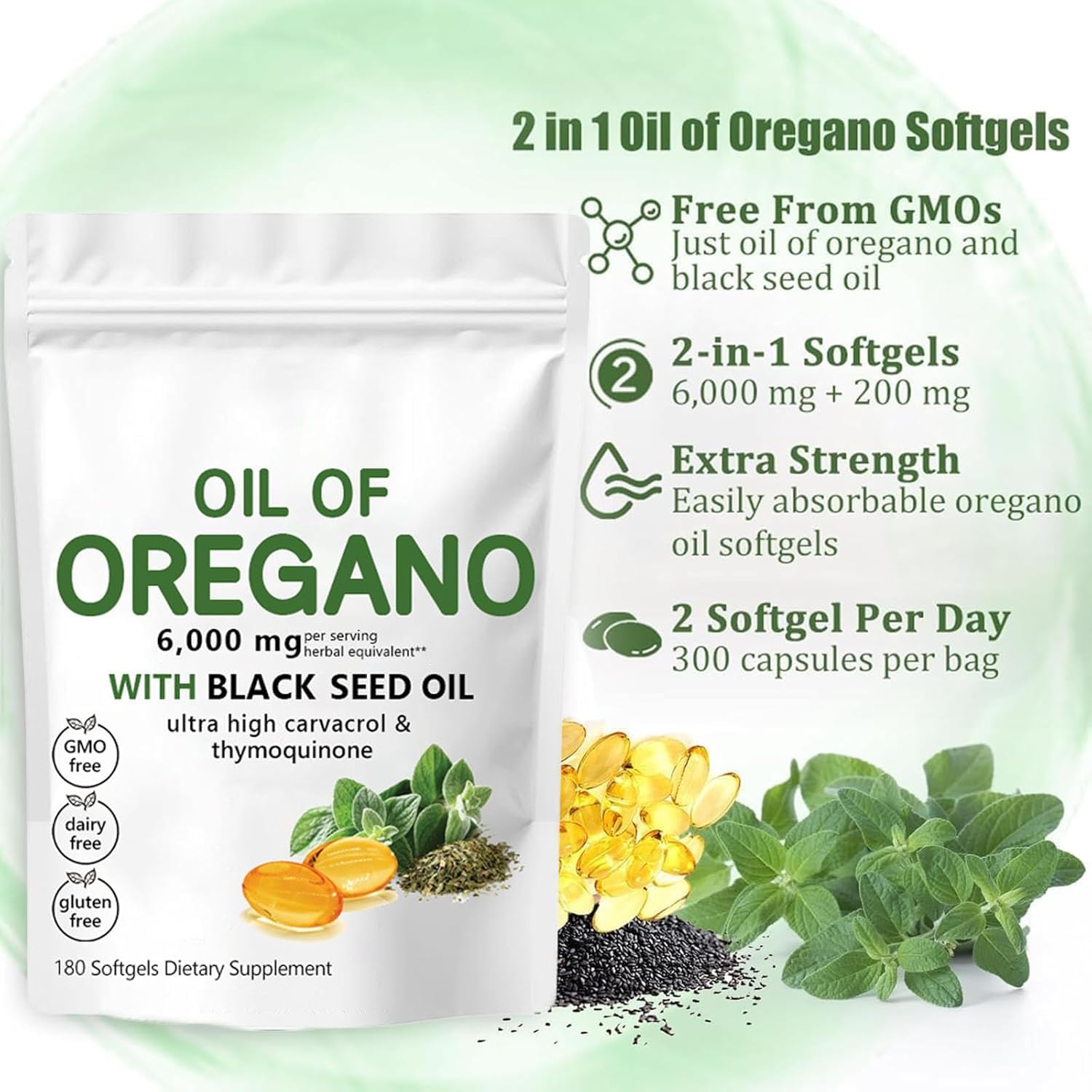 Premium Oil of Oregano Softgels & Capsules with Black Seed Oil - Natural Immune Support Supplement for Cold & Flu Season, Travel Wellness & Daily Health Maintenance