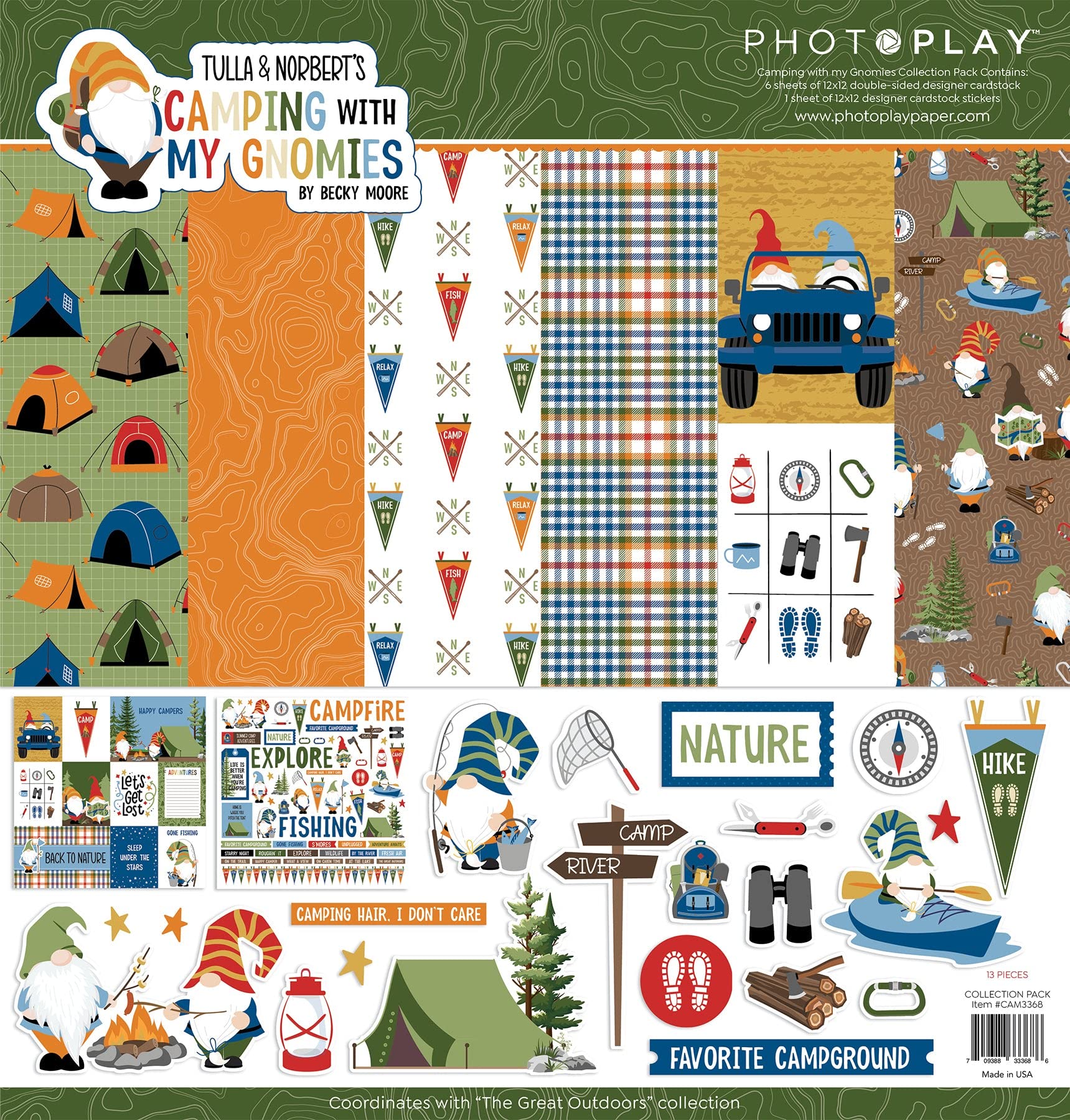 PHOTOPLAY Collection Camping with My Gnomies - Fun Outdoor Adventure Gnome Figurines for Garden, Patio, and Camping Decor