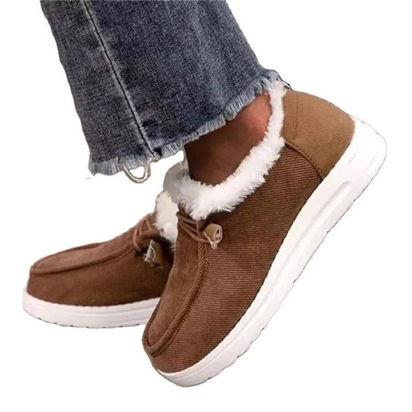 Women's Winter Booties - Low Heel Fuzzy Slippers & Warm House Shoes | Comfortable Slip-On Loafers & Casual Ankle Boots | Cozy Indoor/Outdoor Winter Footwear for Women (Brown) | Perfect for Home, Office & Holiday Parties