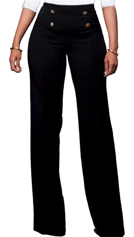 Lucuna Women's High Waisted Work Pants - Professional Button Front Straight Leg Slacks for Business Office & Dressy Occasions | Comfortable & Stylish Trousers for Work, Interviews & Formal Events