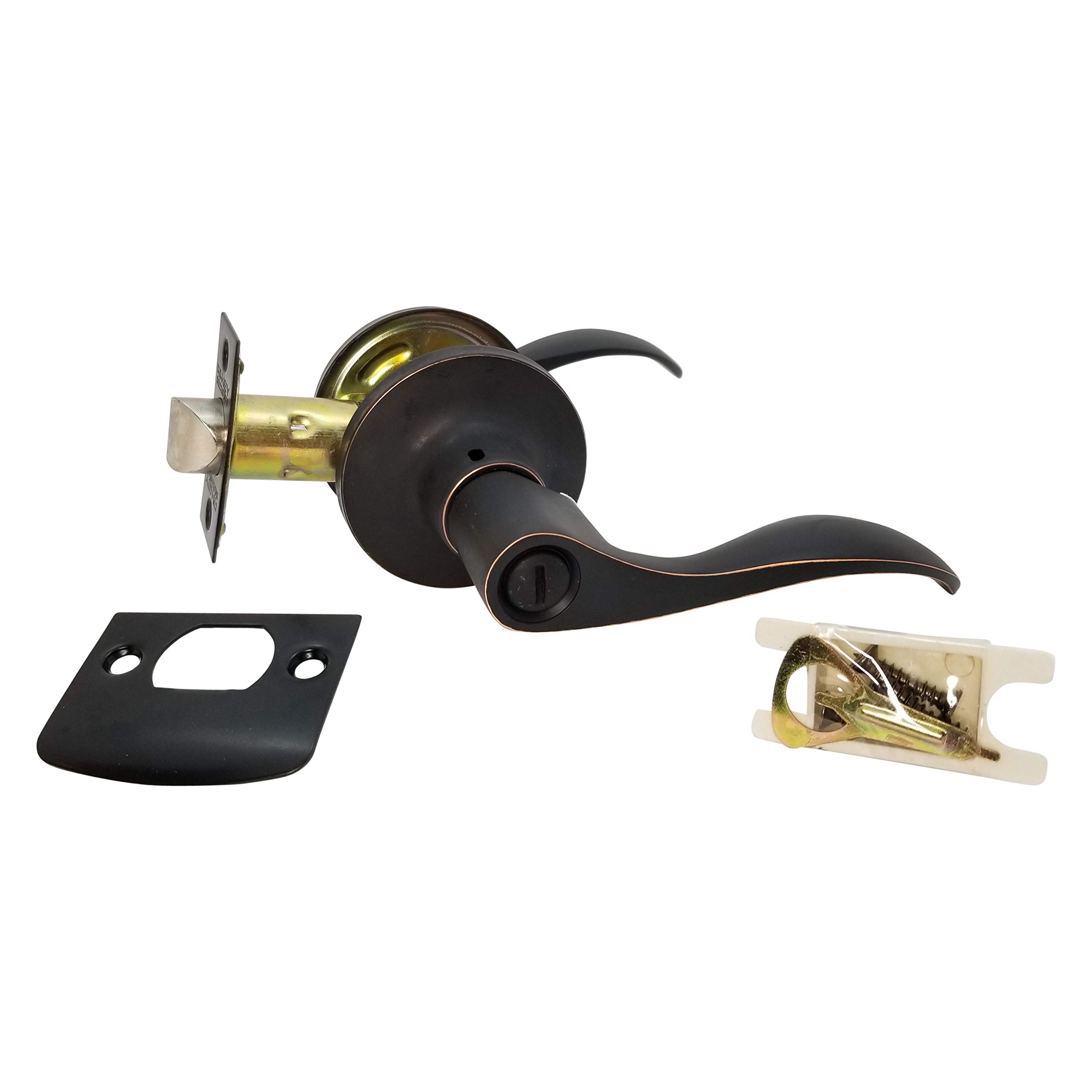 Wave Style Oil-Rubbed Bronze Privacy Bedroom & Bathroom Door Lock Lever Handle - Perfect for Home, Office, and Hotel Interior Doors