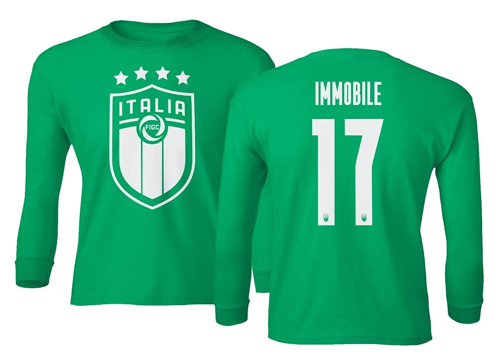 Official Italy #17 Immobile Soccer Jersey 2020 - Youth Long Sleeve Football Shirt for Fans & Players - Perfect for Match Day, Training & Casual Wear