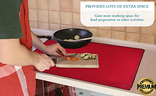 Larsic Stove Cover - 28.5x20.5 Inch Non-Slip Waterproof Electric Stove Protector for Washer Dryer Top, Foldable Gap Cover to Prevent Scratches & Expand Counter Space (Red) - Perfect for Kitchen, Laundry Room & Small Apartments