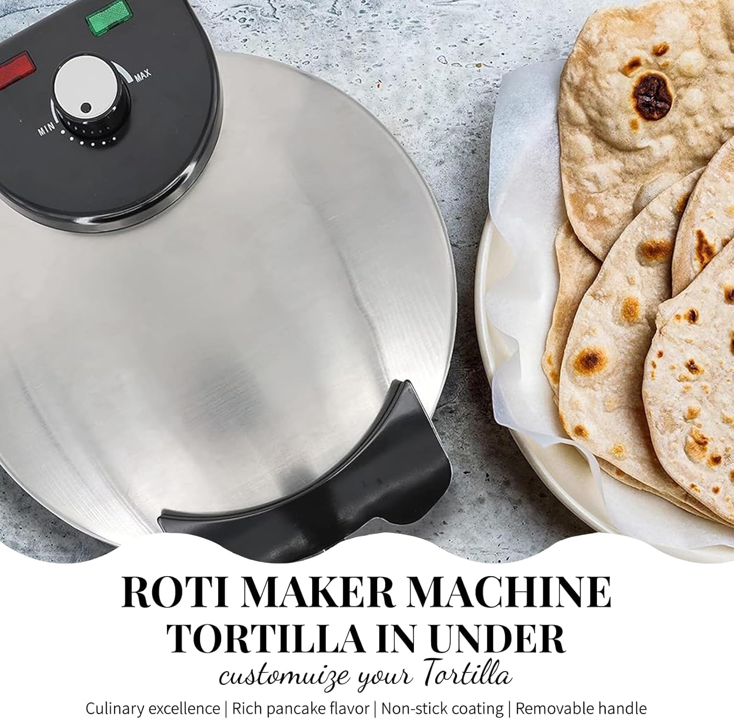 Electric Tortilla Press Machine - Automatic Roti & Chapati Maker for Tacos, Dosa & Flatbreads | Perfect for Home Kitchens & Mexican Restaurants (Black)