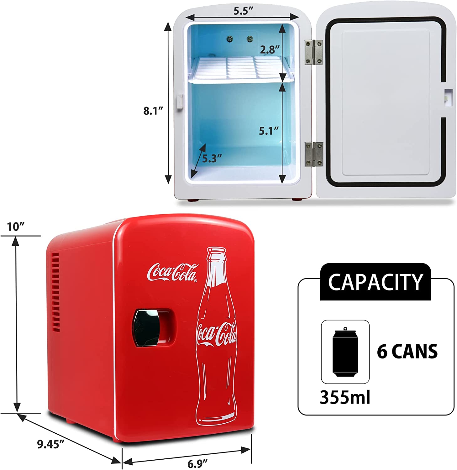 KOOLATRON Classic Red Portable 6 Can Thermoelectric Mini Fridge Cooler - 4L/4.2 Quarts Capacity, 12V DC/110V AC for Beverages, Snacks, Skincare - Perfect for Home, Dorm, Car, Boat & Travel