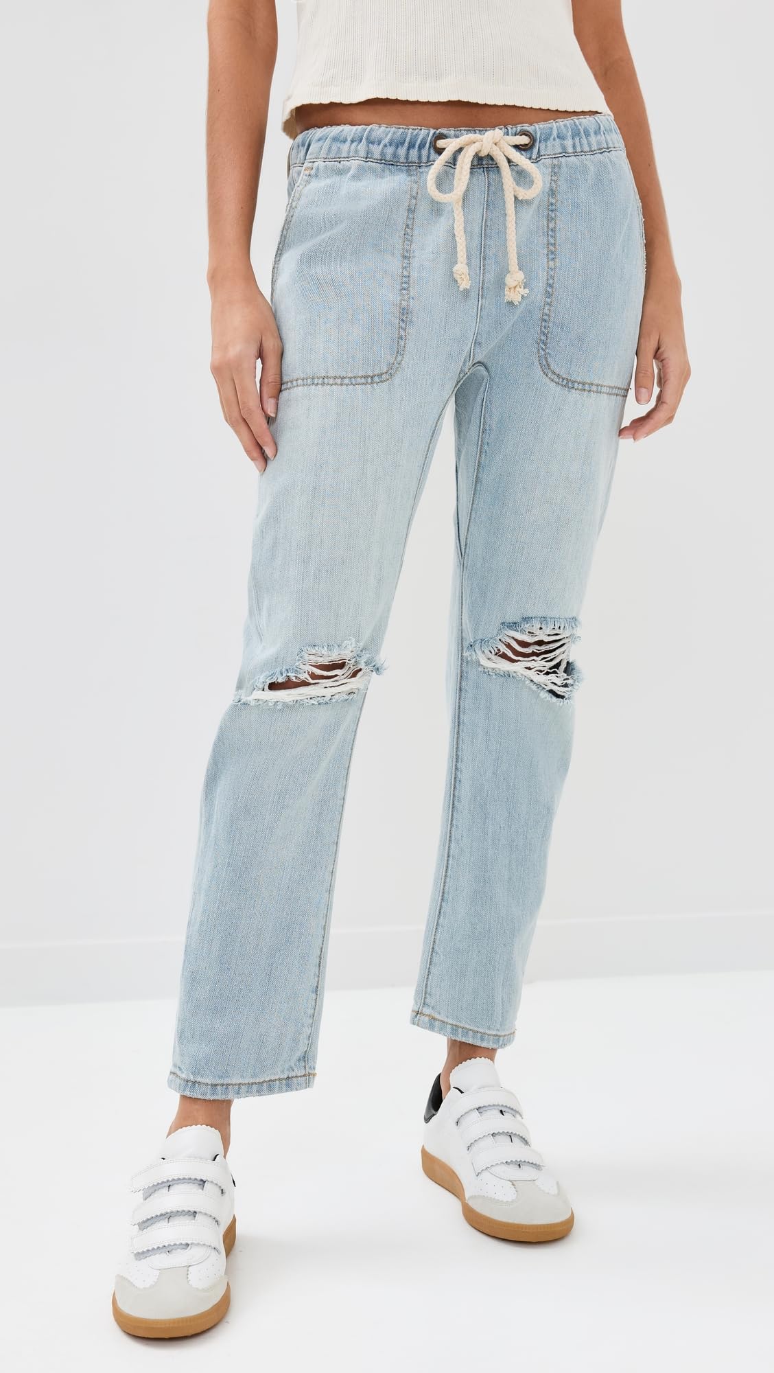 One Teaspoon Women's Shabbies Drawstring Boyfriend Jeans - Distressed Denim Pants for Casual Wear, Street Style & Everyday Outfits