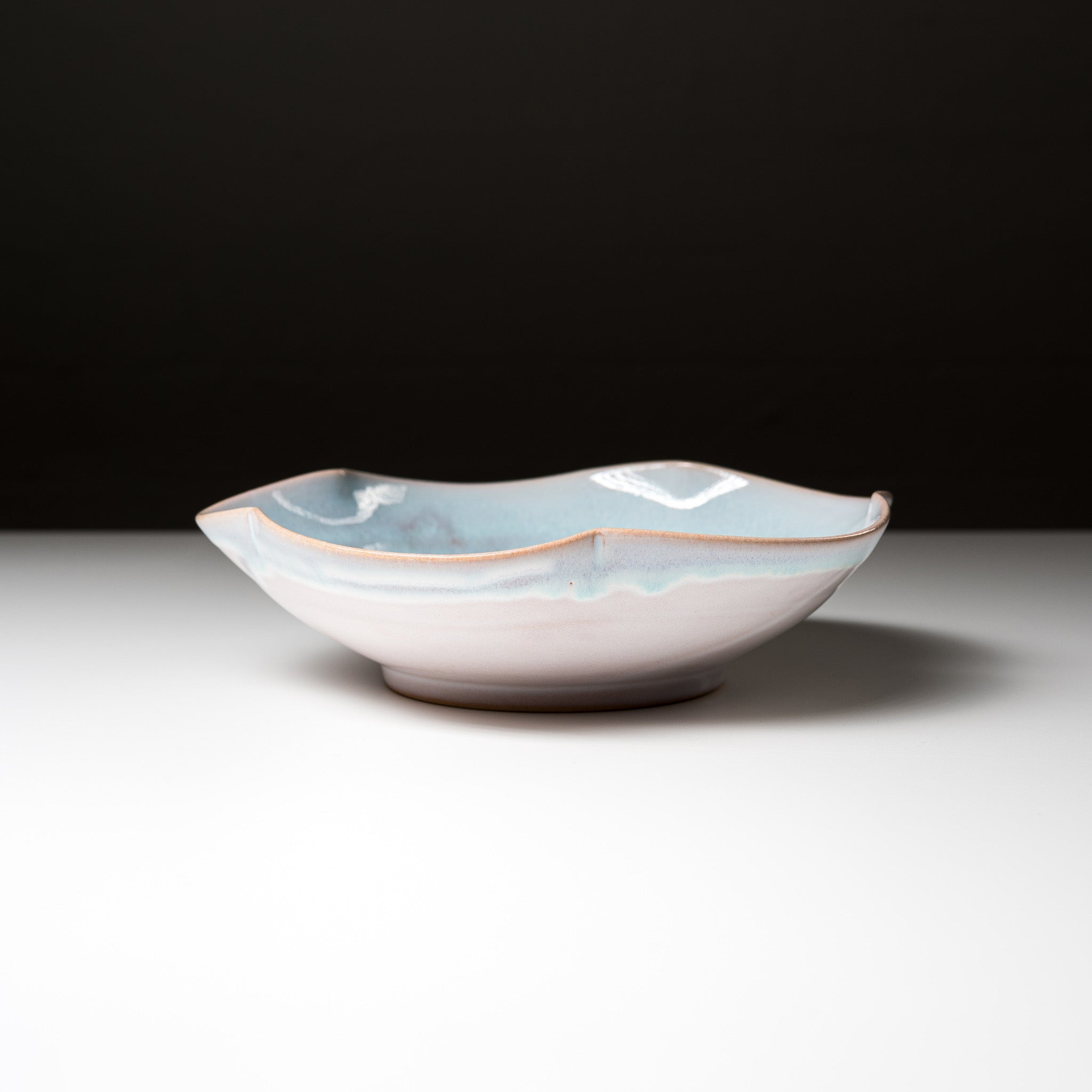 Tenryu Kiln Hagi Ware Flower Bowl - Handcrafted Japanese Ceramic Vase in Sparkling Blue for Home Decor, Floral Arrangements & Zen Style Interior Design