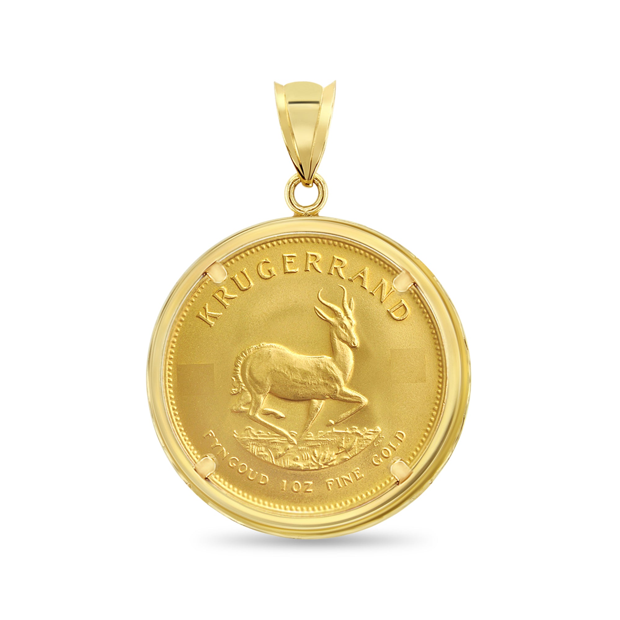1OZ Fine Gold South African Krugerrand Coin Necklace with Polished Bezel - Elegant Jewelry for Gifts, Special Occasions & Investment Collection