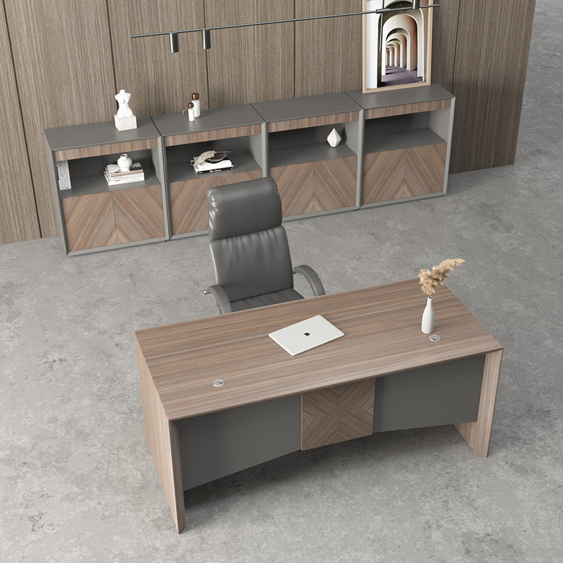 MONTE 180cm Executive Desk with Reversible Mobile Return - Hazelnut & Grey Finish - Modern Office Desk for Home & Business Workspaces