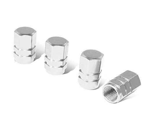 (4 Pack) Silver Anodized Aluminum Tire Valve Caps - Hexagon Racing Style for Cars, Motorcycles & Bikes - Durable Air Stem Caps for Enhanced Style & Protection (Perfect for Tuner Cars, Sports Vehicles & Custom Rides)