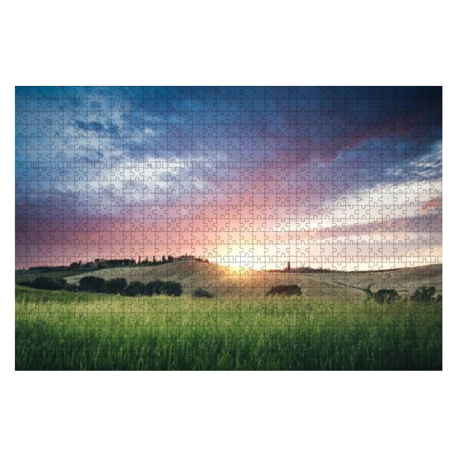 1000-Piece Wooden Jigsaw Puzzle - Tuscany Sunset Landscape, Natural Scenic Wilderness for Adults & Kids, Educational Toy, Stress Relief Game, Unique Gift Idea | Perfect for Family Bonding & Home Decor