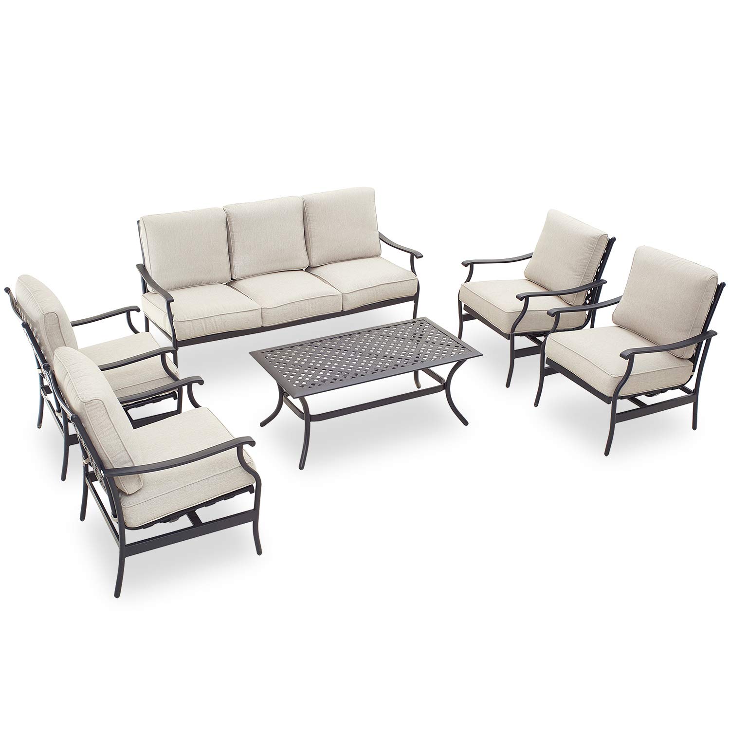 PatioFestival 6-Piece Outdoor Conversation Set with Cushions & All-Weather Galvanized Steel Frame - Beige Patio Furniture for Garden, Backyard, and Poolside Relaxation