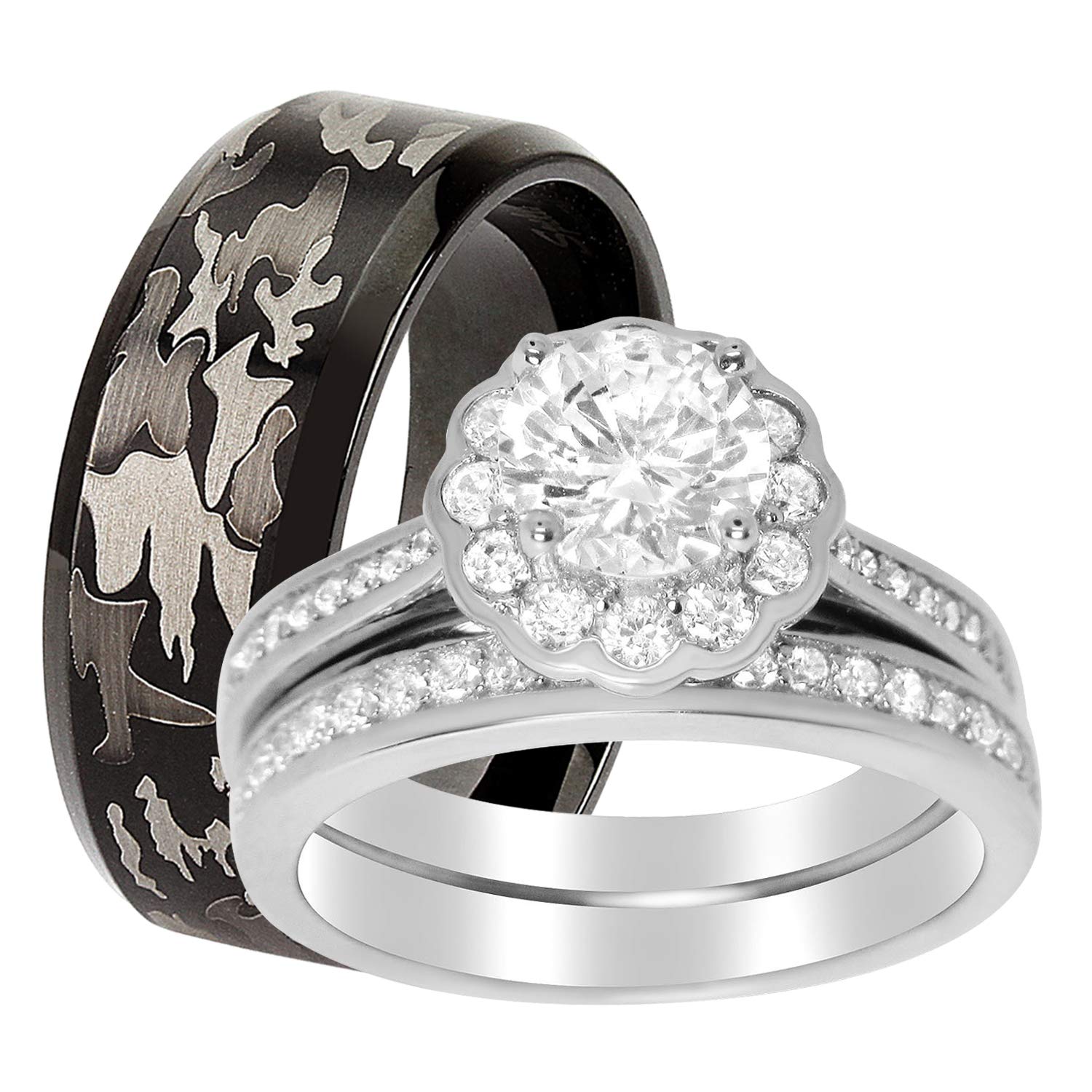 His and Hers Wedding Ring Set - Matching 14K Gold Wedding Bands for Couples (Choose Sizes) - Perfect for Anniversaries, Engagements & Romantic Gifts