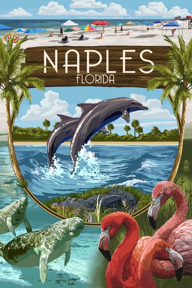 24x36 Naples Florida Montage Metal Wall Art - Premium Aluminum Decor for Home & Office - Perfect for Living Room, Bedroom, or Office Wall Decor