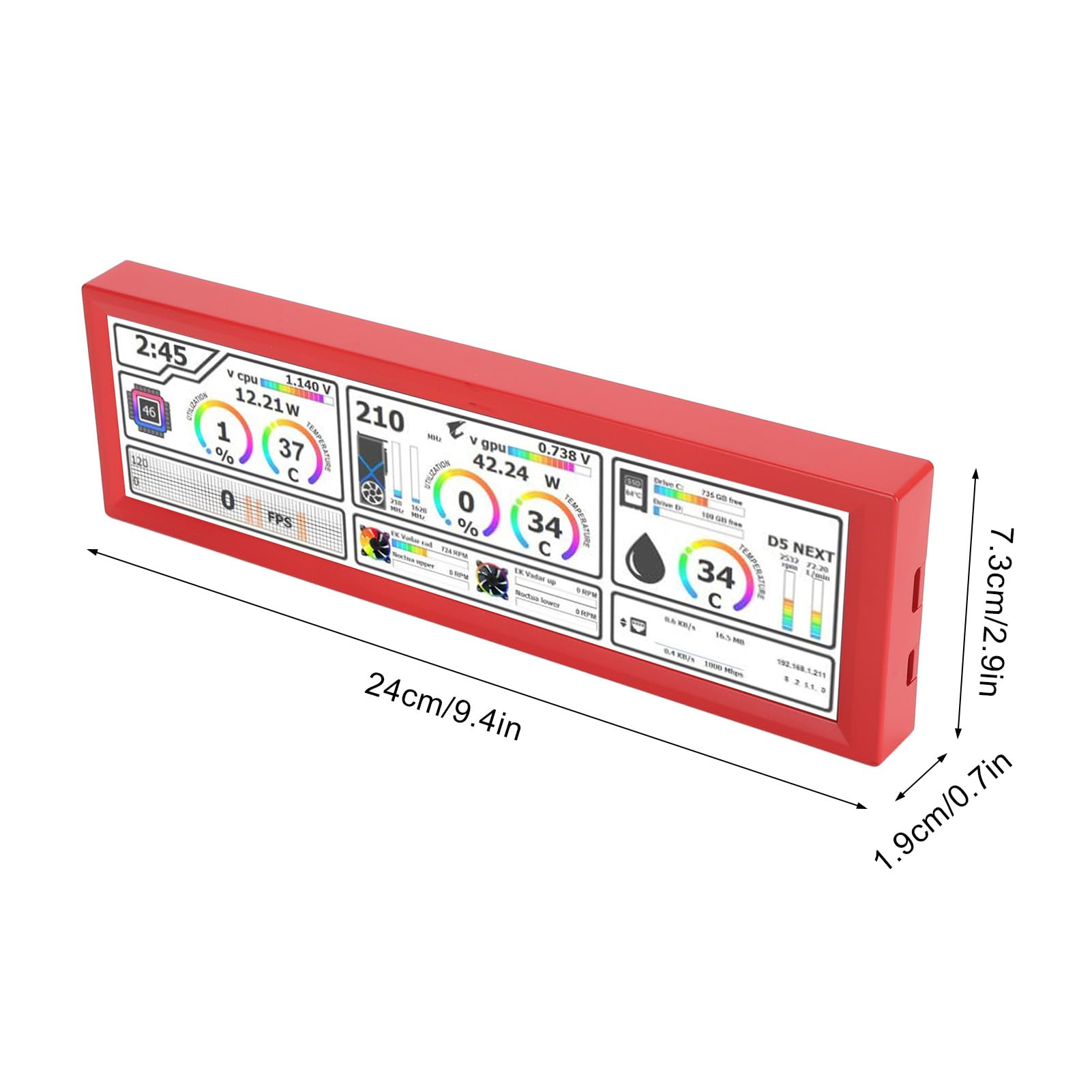 Garsent 8.8 Inch PC Temperature Monitor with Dynamic Themes - 360° Auto Rotation, 178° Viewing Angle, Mini Secondary Display for Gaming & Workstation (Red) | Perfect for PC Builds, Streaming Setups & Office Desktops