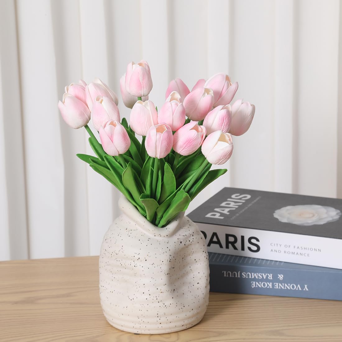 20 Pcs Pink PU Artificial Tulips - Real Touch Faux Flowers for Home Decor, Wedding Bouquets & Party Arrangements - Lifelike Fake Tulip Stems for Centerpieces, Tablescapes & Seasonal Decorations